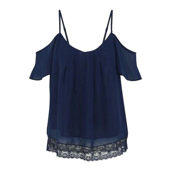 Joie Navy Adorlee Cold-Shoulder Silk Top Size S - Picture 1 of 5